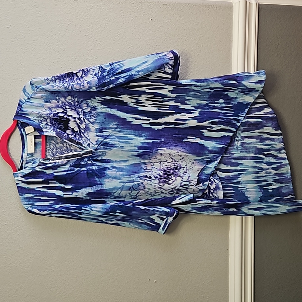 Chico's Shades of Blue, Purple, Black and White Sequine V- Neckline Tunic